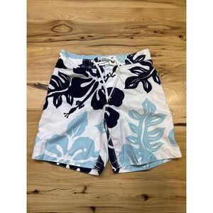 Old Navy Swim Shorts Trunks Swimwear Mens Medium White Blue Floral Mesh Lining